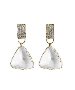 Simple White Alloy Zircon Triangle Crystal Drop Earrings