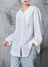 Load image into Gallery viewer, Simple White Double-layer Collar Cotton Shirt Tops Spring