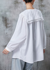 Simple White Double-layer Collar Cotton Shirt Tops Spring