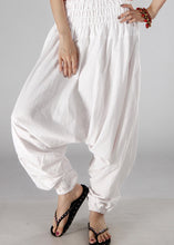 Load image into Gallery viewer, Simple White Elastic Waist Solid Cotton Lantern Pants Summer