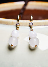 Load image into Gallery viewer, Simple White Jade Gourd Drop Earrings