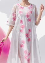 Load image into Gallery viewer, Simple White O Neck Print Plus Size Silk Dress Summer