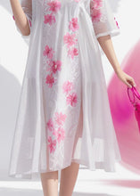 Load image into Gallery viewer, Simple White O Neck Print Plus Size Silk Dress Summer