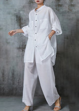 Load image into Gallery viewer, Simple White Oversized Side Open Cotton Two Pieces Set Summer