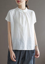 Load image into Gallery viewer, Simple White Peter Pan Collar Button Solid Ramie Top Short Sleeve