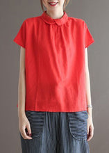 Load image into Gallery viewer, Simple White Peter Pan Collar Button Solid Ramie Top Short Sleeve