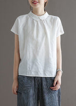 Load image into Gallery viewer, Simple White Peter Pan Collar Button Solid Ramie Top Short Sleeve