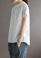 Load image into Gallery viewer, Simple White Peter Pan Collar Button Solid Ramie Top Short Sleeve