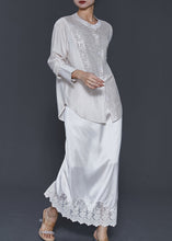 Load image into Gallery viewer, Simple White Sequins Patchwork Lace Silk Two Pieces Set Spring