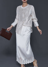 Load image into Gallery viewer, Simple White Sequins Patchwork Lace Silk Two Pieces Set Spring