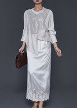 Load image into Gallery viewer, Simple White Sequins Patchwork Lace Silk Two Pieces Set Spring