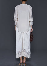 Load image into Gallery viewer, Simple White Sequins Patchwork Lace Silk Two Pieces Set Spring