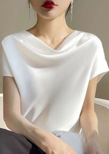 Load image into Gallery viewer, Simple White Solid Turtle Neck Silk T Shirts Summer