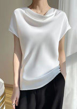 Load image into Gallery viewer, Simple White Solid Turtle Neck Silk T Shirts Summer