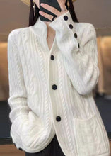 Load image into Gallery viewer, Simple White Stand Collar Button Cozy Knit Coat Fall