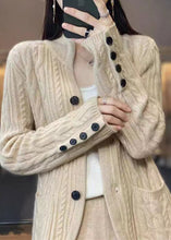 Load image into Gallery viewer, Simple White Stand Collar Button Cozy Knit Coat Fall