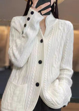 Load image into Gallery viewer, Simple White Stand Collar Button Cozy Knit Coat Fall