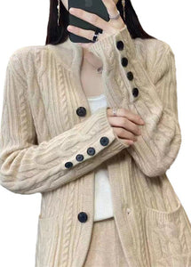 Simple White Stand Collar Button Cozy Knit Coat Fall