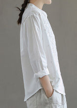 Load image into Gallery viewer, Simple White Stand Collar Embroidered Patchwork Cotton Blouses Long Sleeve