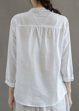 Load image into Gallery viewer, Simple White Stand Collar Embroidered Patchwork Cotton Blouses Long Sleeve