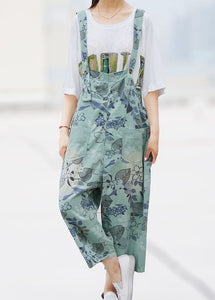 Simple Yellow Oversized Print Cotton Denim Jumpsuits Spring