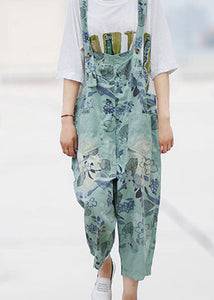 Simple Yellow Oversized Print Cotton Denim Jumpsuits Spring