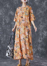 Load image into Gallery viewer, Simple Yellow Print Cotton Beach Dresses Lantern Sleeve