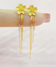 Load image into Gallery viewer, Skinny Gold Sterling Silver Overgild Floral Tassel Drop Earrings