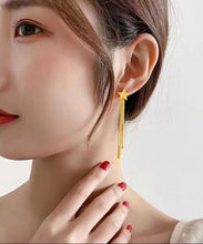 Load image into Gallery viewer, Skinny Gold Sterling Silver Overgild Star Tassel Drop Earrings