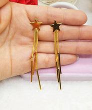 Load image into Gallery viewer, Skinny Gold Sterling Silver Overgild Star Tassel Drop Earrings