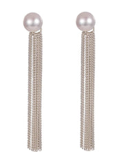 Load image into Gallery viewer, Skinny Silk Sterling Silver Pearl Tassel Drop Earrings