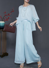 Load image into Gallery viewer, Sky Blue Silk Two Pieces Set Oversized Low High Design Spring