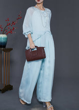 Load image into Gallery viewer, Sky Blue Silk Two Pieces Set Oversized Low High Design Spring