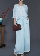 Load image into Gallery viewer, Sky Blue Silk Two Pieces Set Oversized Low High Design Spring