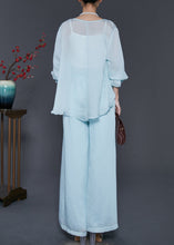 Load image into Gallery viewer, Sky Blue Silk Two Pieces Set Oversized Low High Design Spring