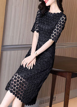 Load image into Gallery viewer, Slim Fit Black Hollow Out Embroidered Lace Dresses Half Sleeve