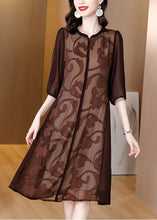 Load image into Gallery viewer, Slim Fit Coffee O-Neck Print Silk Maxi Dresses Summe