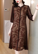 Load image into Gallery viewer, Slim Fit Coffee O-Neck Print Silk Maxi Dresses Summe