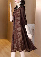 Load image into Gallery viewer, Slim Fit Coffee O-Neck Print Silk Maxi Dresses Summe