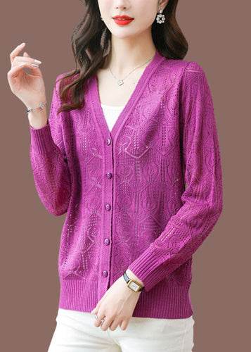 Slim Fit Purple Button Thin Ice Size Knit Cardigan Summer