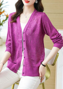 Slim Fit Purple Button Thin Ice Size Knit Cardigan Summer