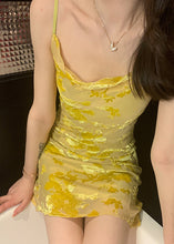 Load image into Gallery viewer, Slim Fit Yellow O Neck Solid Silk Spaghetti Strap Dress Sleeveless