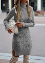 Load image into Gallery viewer, Slim Fitting Apricot High Neck Knit Sweaters Dress Fall