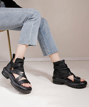 Load image into Gallery viewer, Soft Black Chunky Cowhide Leather Cross Strap Sandals