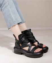 Load image into Gallery viewer, Soft Black Chunky Cowhide Leather Cross Strap Sandals