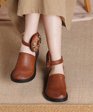 Load image into Gallery viewer, Soft Brown Cowhide Flower Splicing Leather Sandals