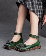 Load image into Gallery viewer, Soft Green Cowhide Leather Splicing Buckle Strap Flats Shoes