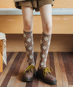 Spring And Autumn Girls Pure Cotton Jacquard Over The Calf Socks