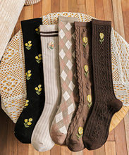 Load image into Gallery viewer, Spring And Autumn Girls Pure Cotton Jacquard Over The Calf Socks