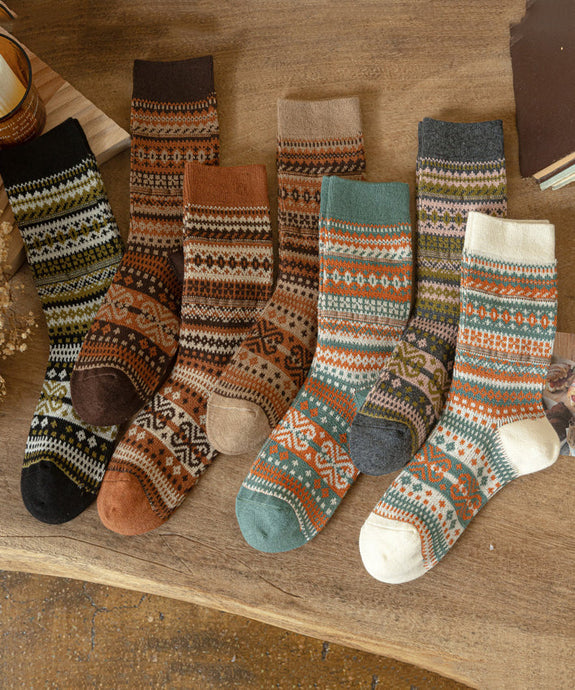 Spring And Autumn Simple British Striped Warm Mid Calf Socks